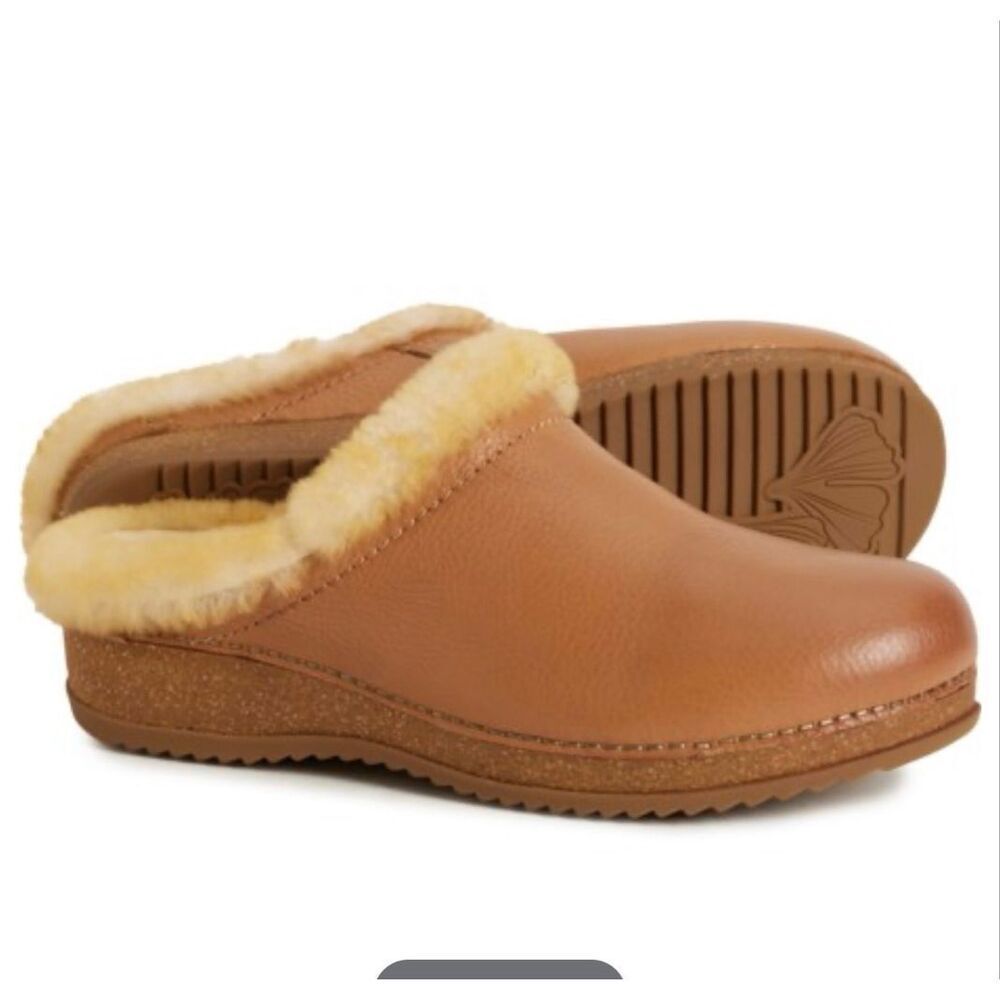 Dansko Magda Waxy tan leather sheepskin Mule Shoes size 38/8 US NWB